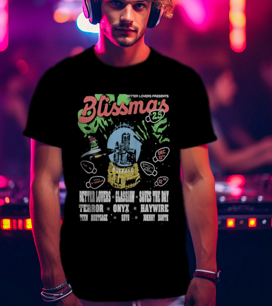 Better Lovers Presents Blissmas 25 Buffalo Riverworks 2025 With Glassjaw Cave In The Sky T-Shirt
