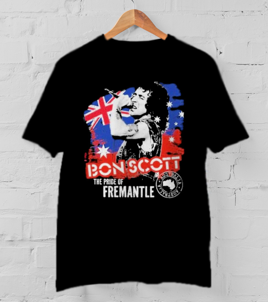 Bon Scott The Pride Of Fremantle Australia Flag Stamp T-Shirt