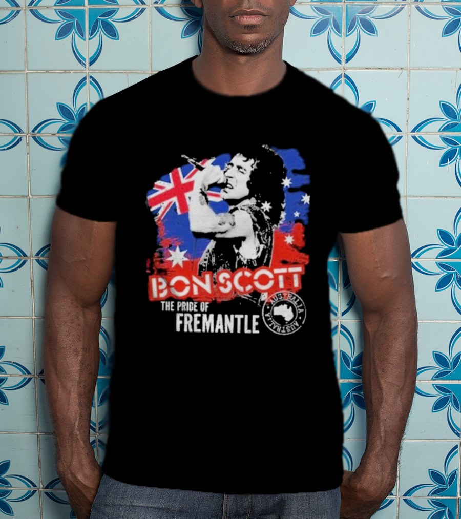 Bon Scott The Pride Of Fremantle Australia Flag Stamp T-Shirt