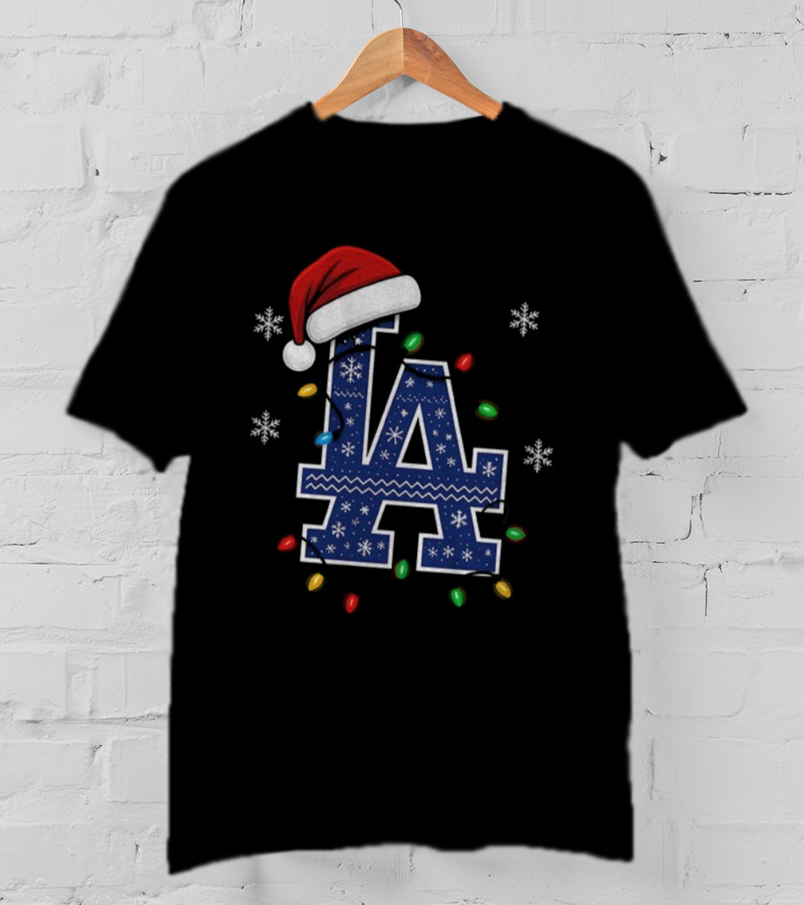 Los Angeles Dodgers Christmas Light Bulb Santa Hat World Series 2025 T-Shirt