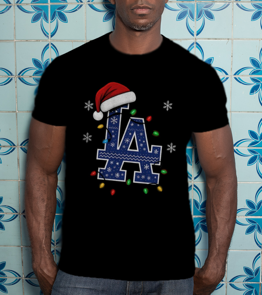 Los Angeles Dodgers Christmas Light Bulb Santa Hat World Series 2025 T-Shirt