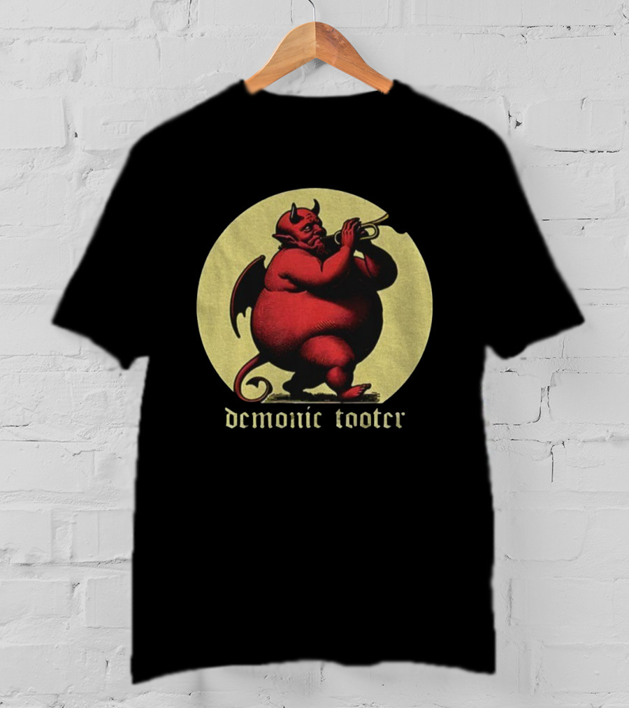 Demonic Tooter Cartoon Devil Playing Trumpet Vintage Style T-Shirt