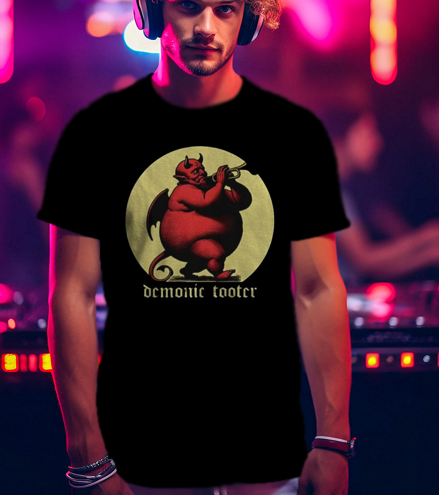 Demonic Tooter Cartoon Devil Playing Trumpet Vintage Style T-Shirt