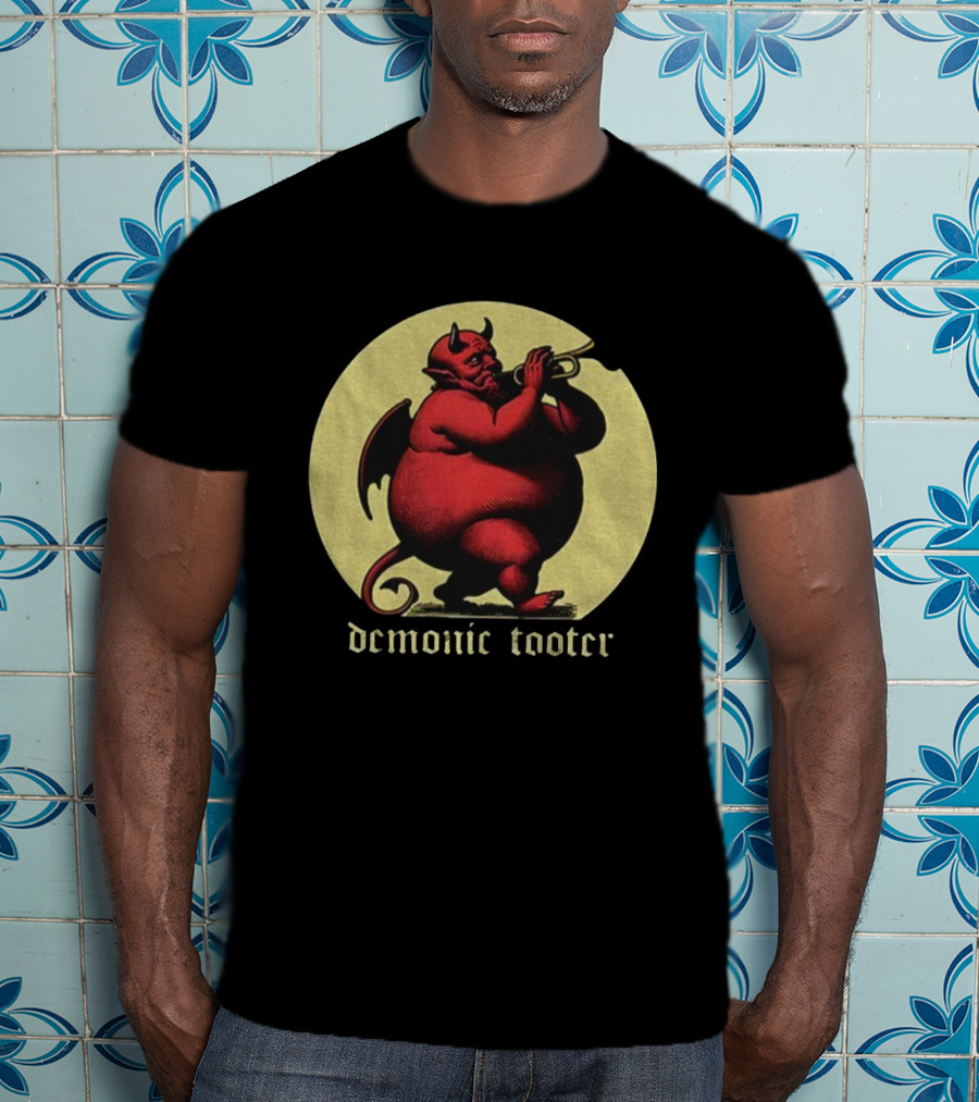 Demonic Tooter Cartoon Devil Playing Trumpet Vintage Style T-Shirt
