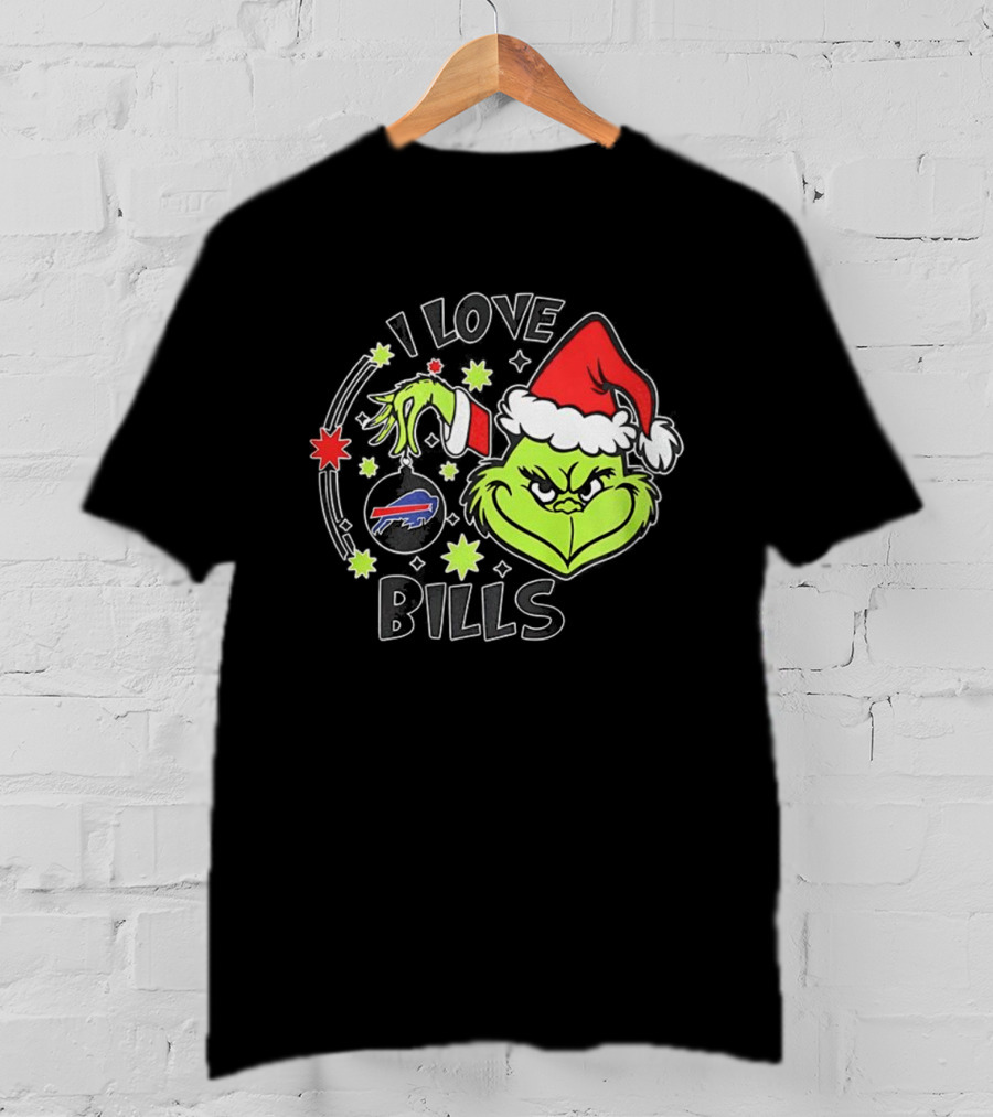 I Love Bills Grinch Santa Hat Christmas T-Shirt