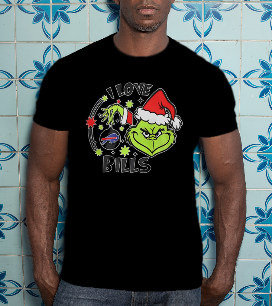 I Love Bills Grinch Santa Hat Christmas T-Shirt