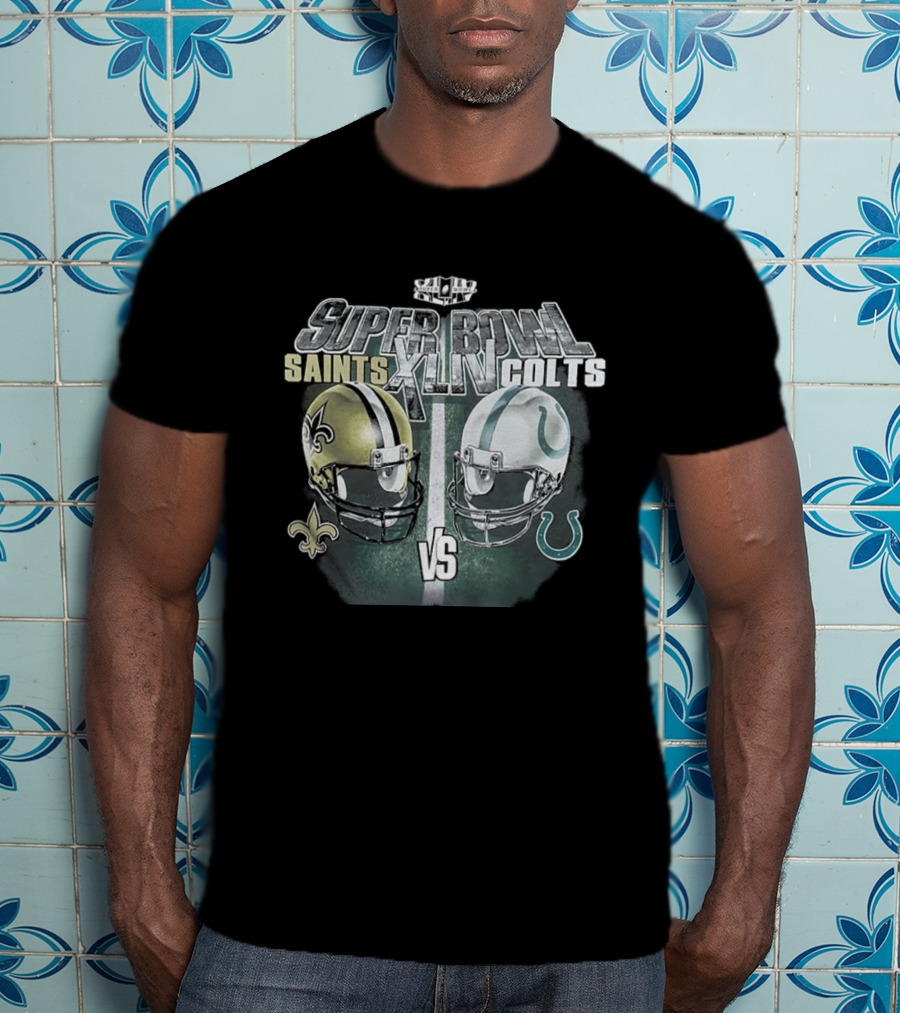 Indianapolis Colts Vs New Orleans Saints Super Bowl XLIV Helmet Matchup Retro 2010 T-Shirt
