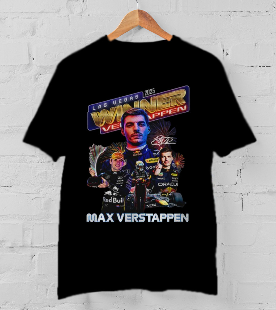 Max Verstappen 2025 Las Vegas Winner Red Bull Racing Signature T-Shirt