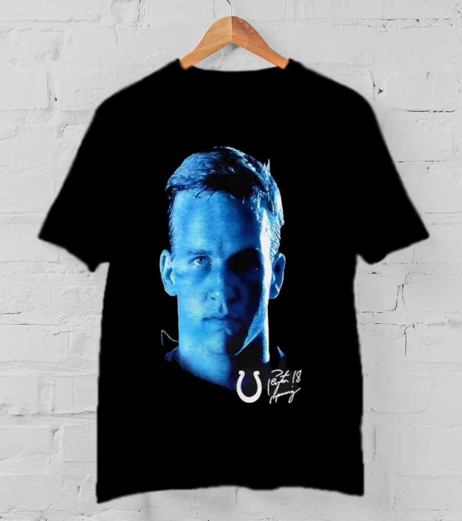 Peyton Manning Indianapolis Colts Number 18 2000s Signature Colts Logo T-Shirt