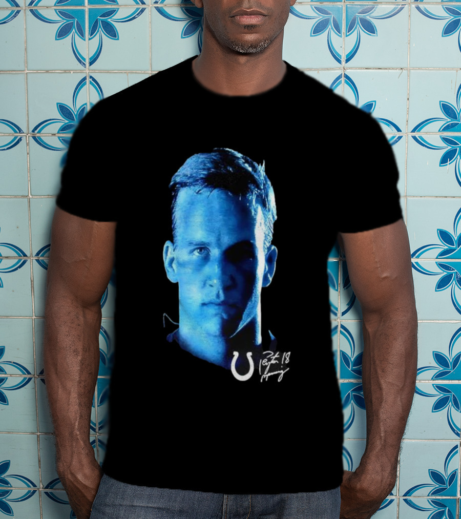 Peyton Manning Indianapolis Colts Number 18 2000s Signature Colts Logo T-Shirt