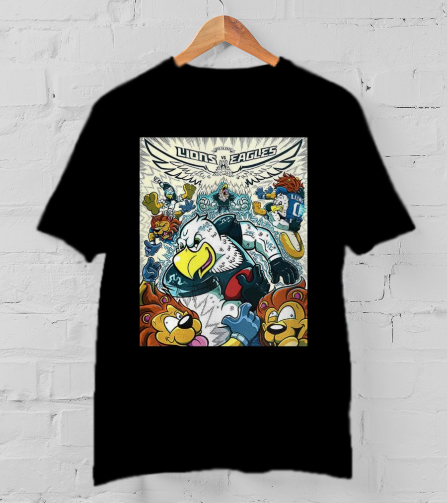 Lions Vs Eagles Cartoon Mascot Showdown NFL Week 11 2025 T-Shirt