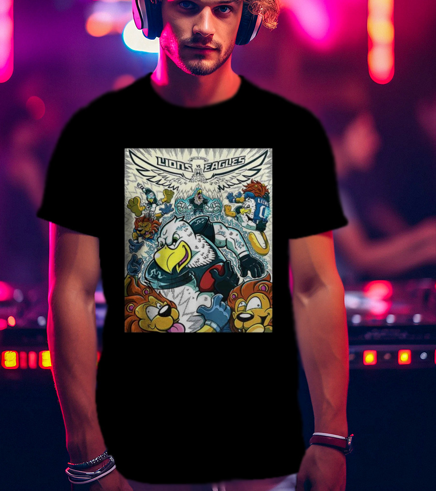 Lions Vs Eagles Cartoon Mascot Showdown NFL Week 11 2025 T-Shirt
