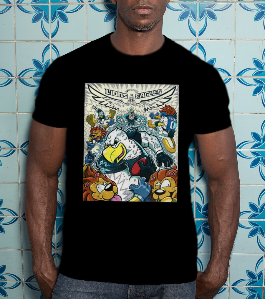 Lions Vs Eagles Cartoon Mascot Showdown NFL Week 11 2025 T-Shirt