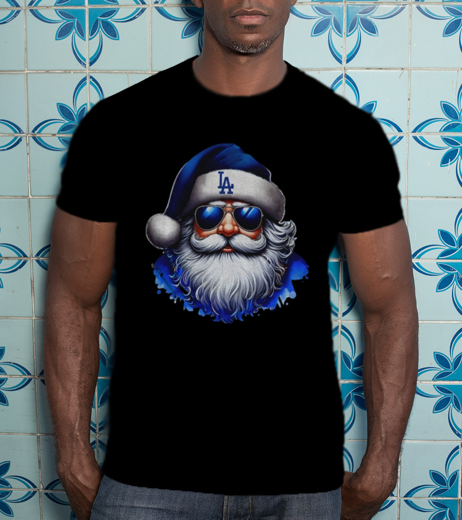 Santa Claus Big Face LA Dodgers MLB Baseball Christmas 2025 T-Shirt
