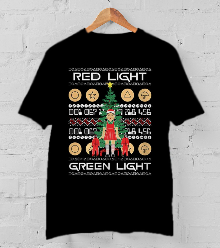 Squid Games Red Light Green Light Ugly Christmas Tree Coins T-Shirt