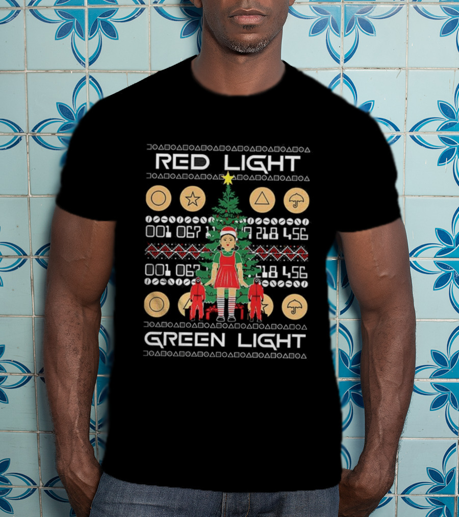 Squid Games Red Light Green Light Ugly Christmas Tree Coins T-Shirt