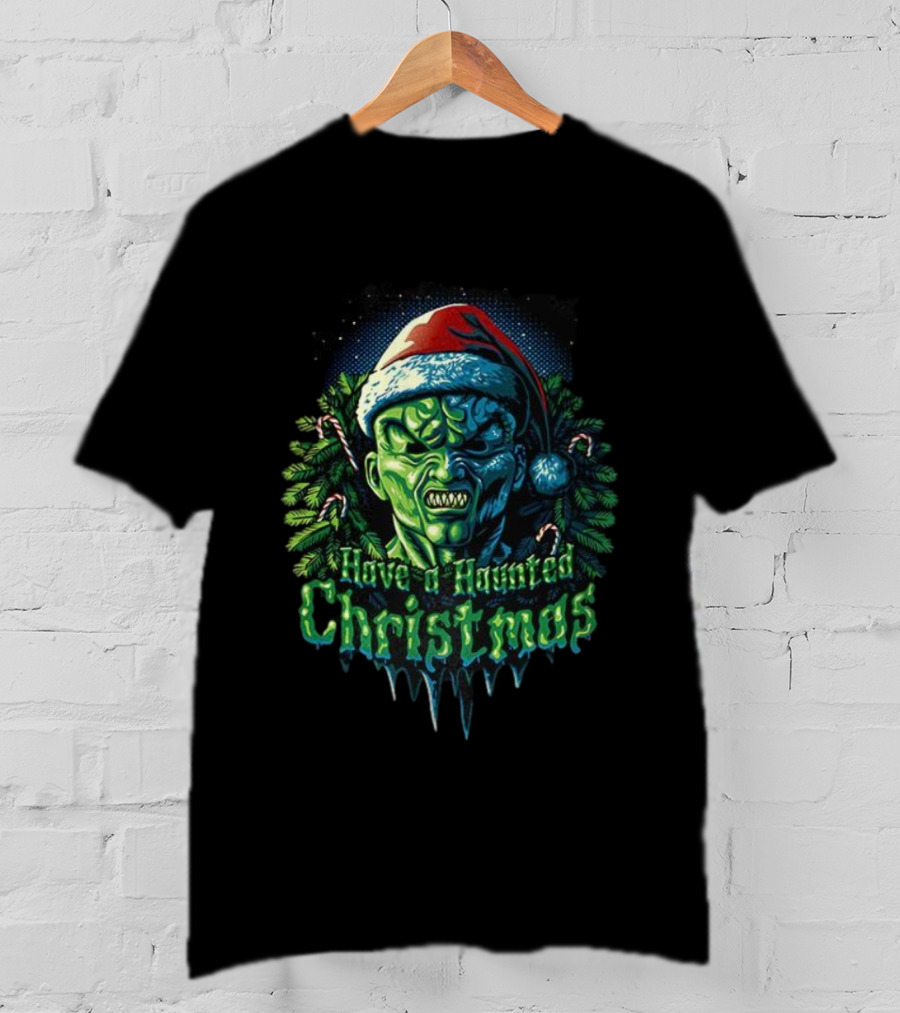 The Haunted Mask Have A Haunted Christmas Horror Santa Green Monster T-Shirt