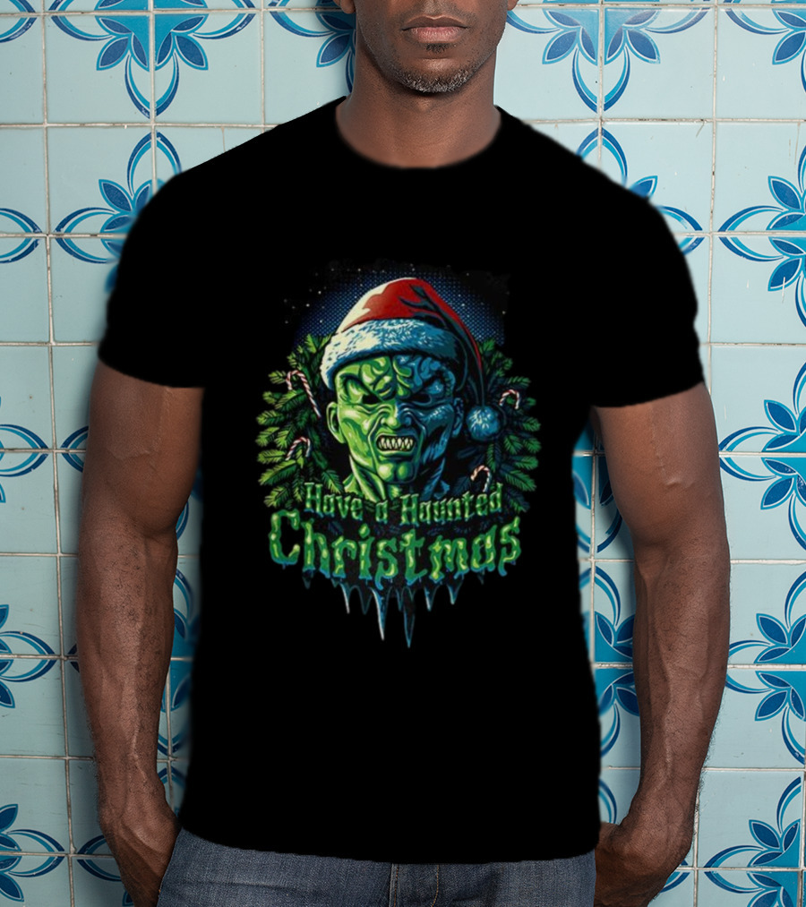 The Haunted Mask Have A Haunted Christmas Horror Santa Green Monster T-Shirt