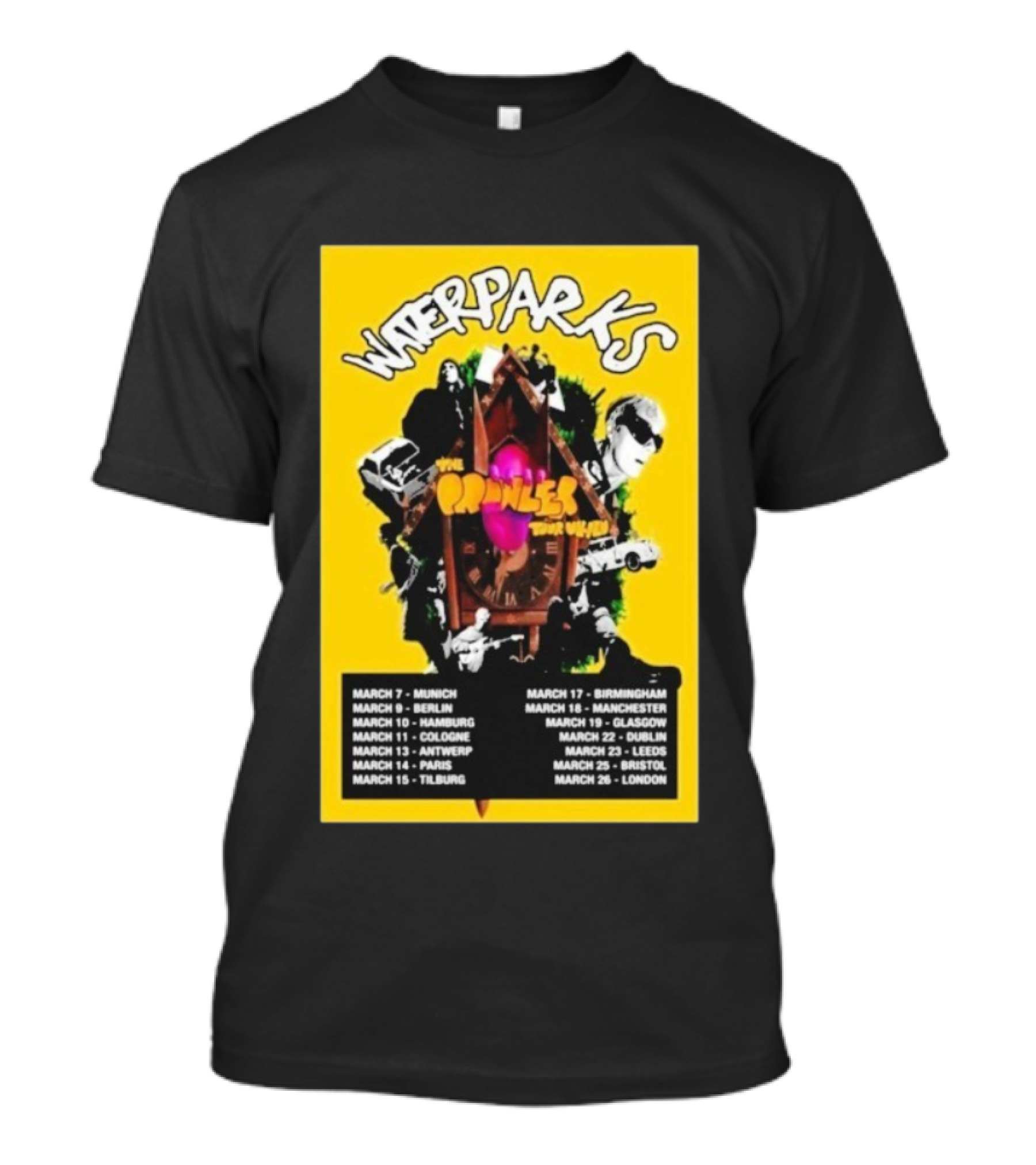 WATERPARKS The Pringles Tour March 2026 Munich Berlin Hamburg Cologne Antwerp Paris Tilburg Birmingham Manchester Glasgow Dublin Leeds Bristol London T-Shirt