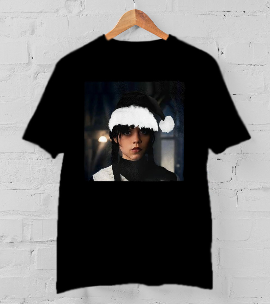 Wednesday Addams Santa Hat Christmas Holiday Mashup T-Shirt