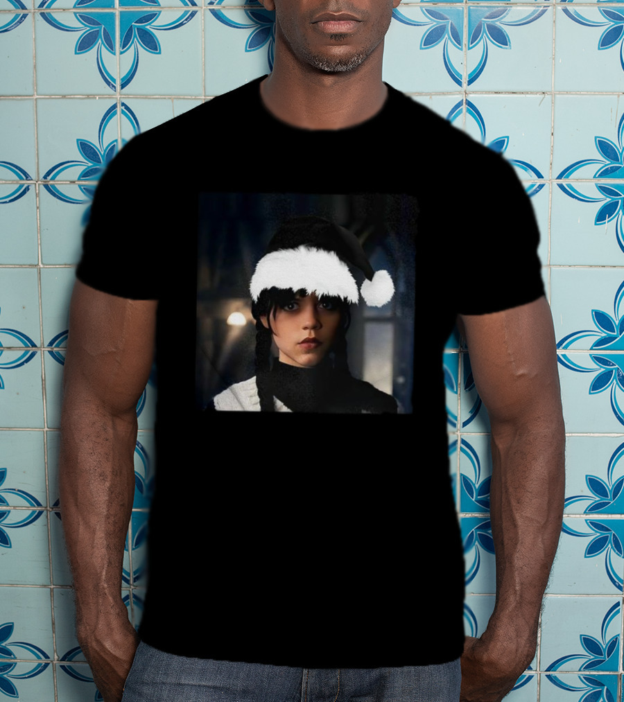 Wednesday Addams Santa Hat Christmas Holiday Mashup T-Shirt