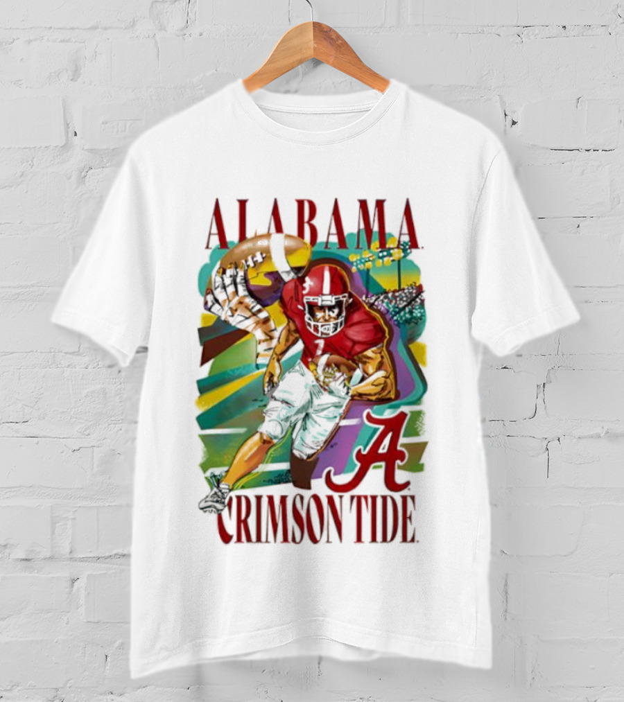 Alabama Crimson Tide Football Player Action Art With Iconic Script A T-Shirt