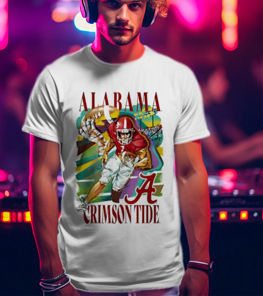 Alabama Crimson Tide Football Player Action Art With Iconic Script A T-Shirt