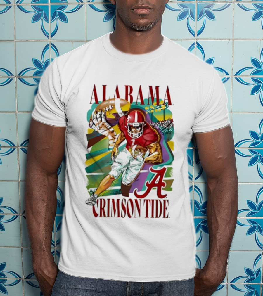 Alabama Crimson Tide Football Player Action Art With Iconic Script A T-Shirt