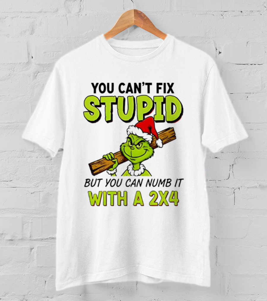You Can't Fix Stupid Grinch Santa Hat Numb It With A 2x4 T-Shirt