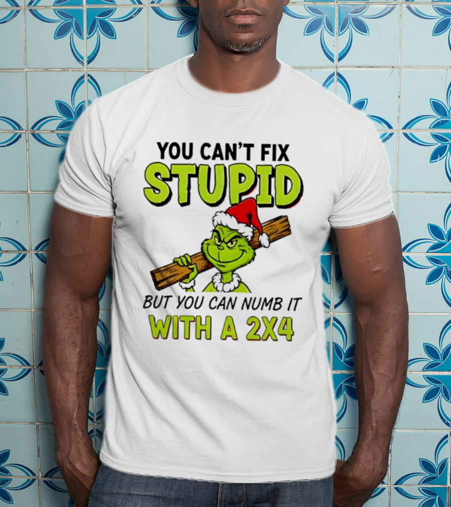 You Can't Fix Stupid Grinch Santa Hat Numb It With A 2x4 T-Shirt
