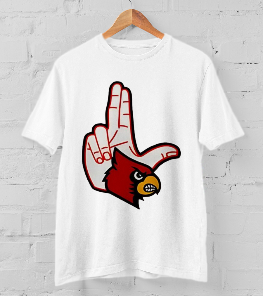 Louisville Cardinals 2025 L Hand Sign Mascot Football T-Shirt