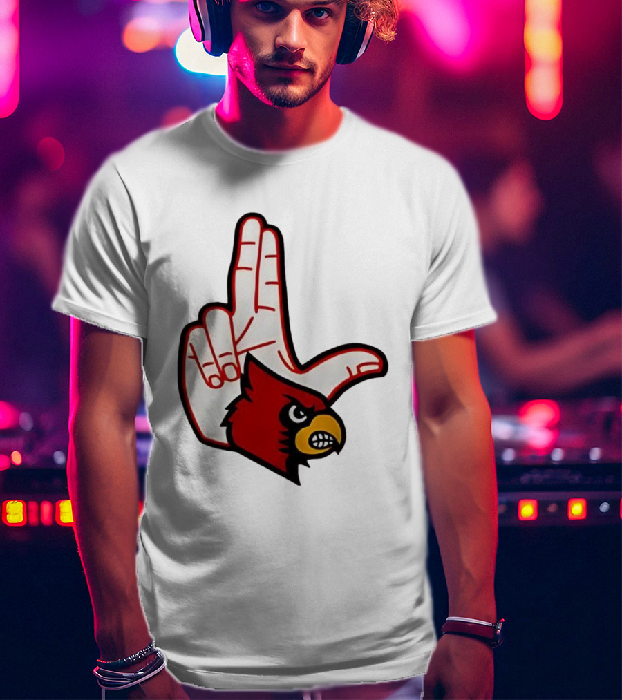 Louisville Cardinals 2025 L Hand Sign Mascot Football T-Shirt