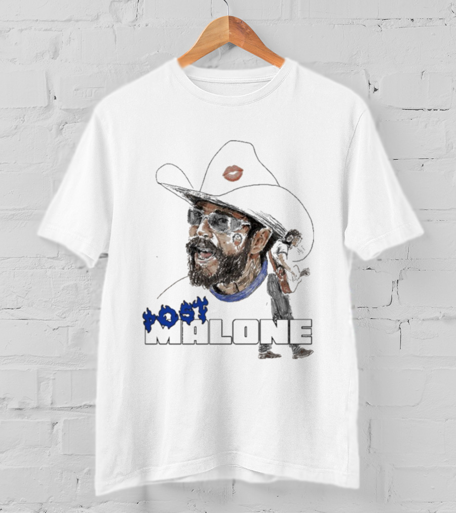 Post Malone Cowboy Hat Blue Flame Portrait T-Shirt