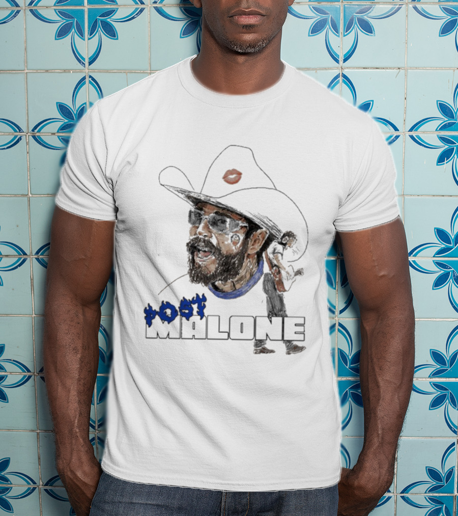 Post Malone Cowboy Hat Blue Flame Portrait T-Shirt