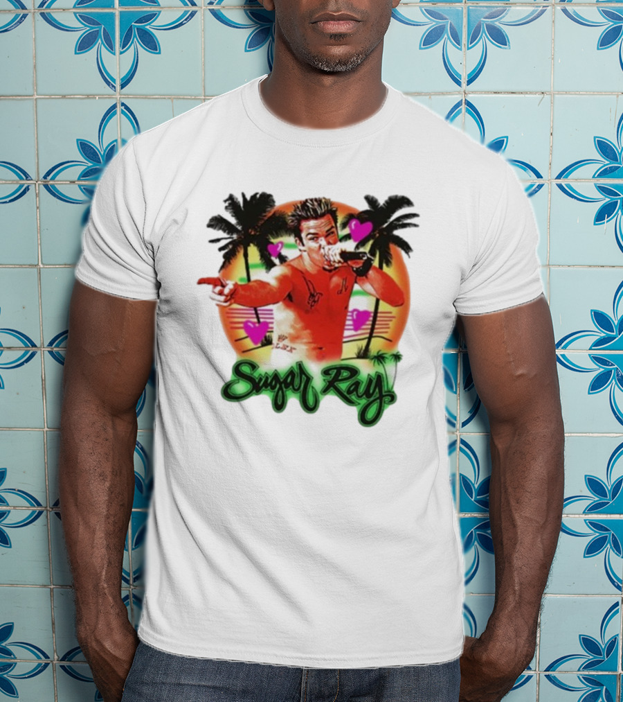 Sugar Ray Airbrush Beach Summer Vibes Palms And Hearts Retro Style T-Shirt