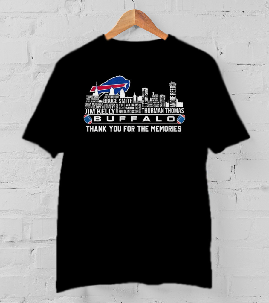 Buffalo Bills Thank You For The Memories Jim Kelly Bruce Smith City Skyline T-Shirt