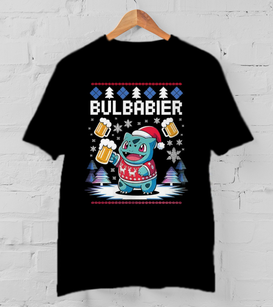 Bulbabier Christmas Sweater Bulbasaur With Santa Hat And Beer S T-Shirt