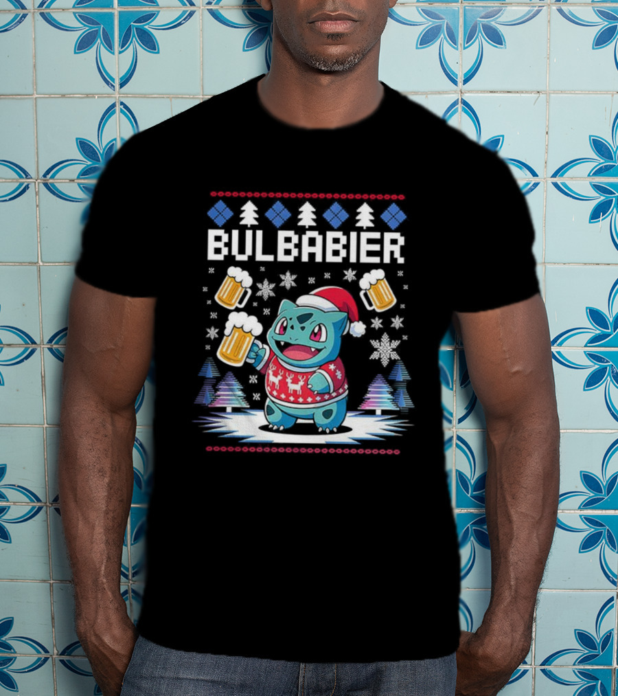 Bulbabier Christmas Sweater Bulbasaur With Santa Hat And Beer S T-Shirt