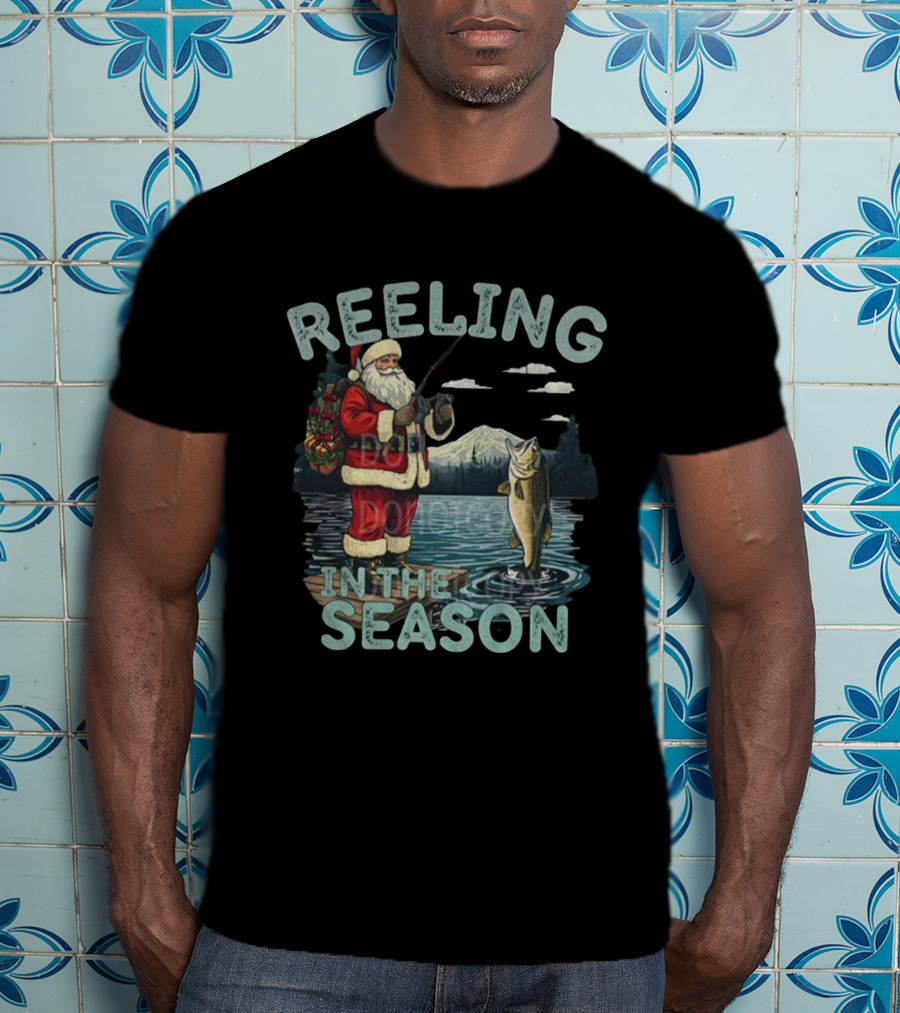Reeling In The Season Fishing Santa Claus Merry Christmas T-Shirt