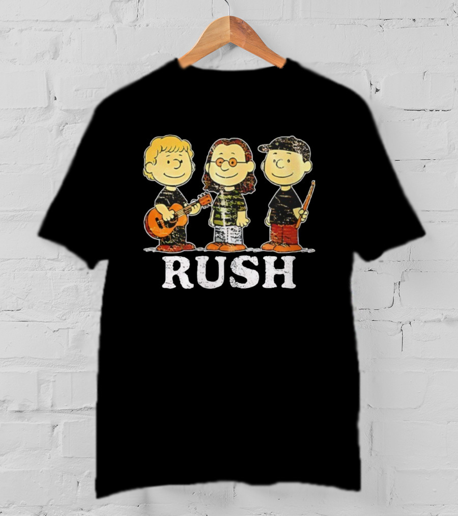RUSH Peanuts Crossover With Geddy Lee, Alex Lifeson, Neil Peart Charlie Brown Style T-Shirt