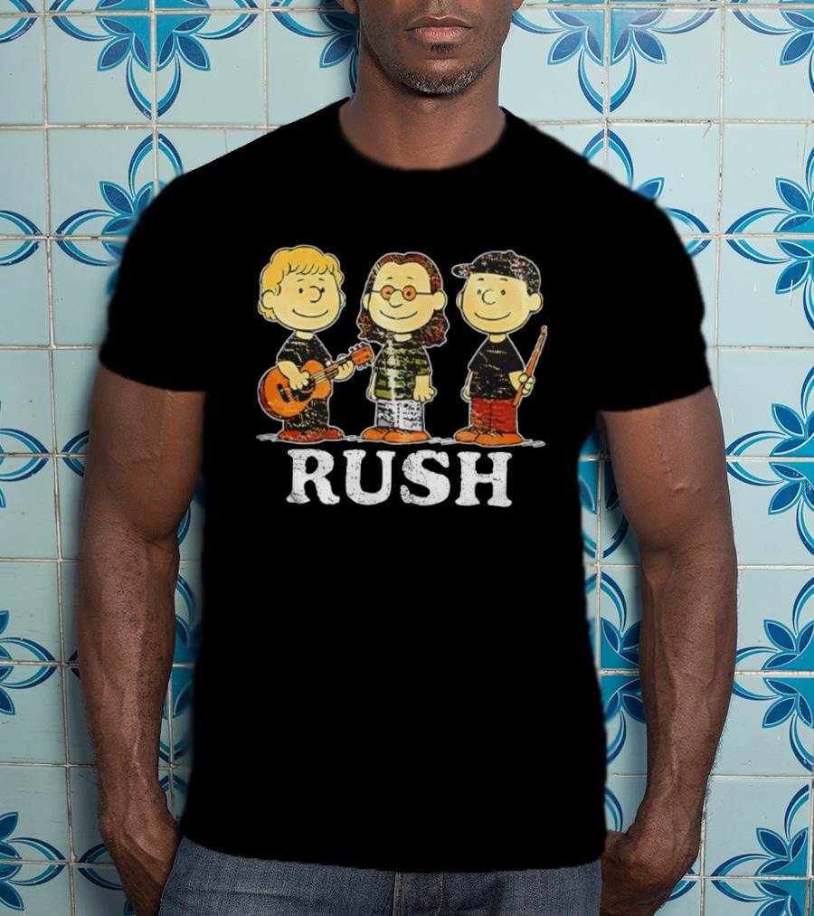 RUSH Peanuts Crossover With Geddy Lee, Alex Lifeson, Neil Peart Charlie Brown Style T-Shirt