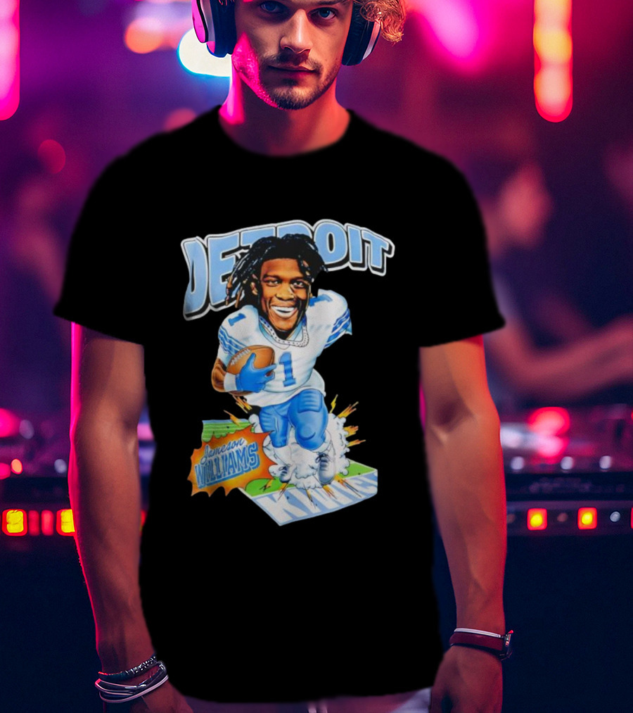 Jameson Williams Detroit Lions NFL Football Caricature Starburst T-Shirt