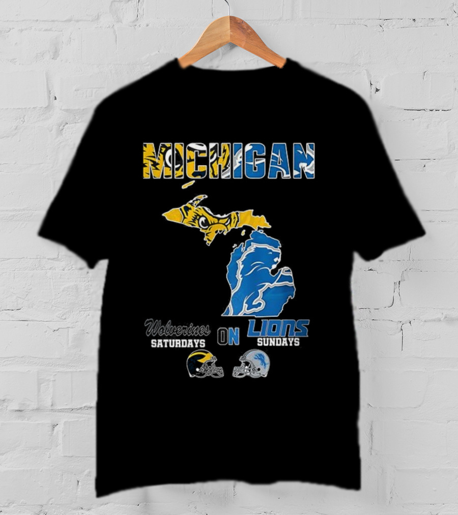 Michigan Wolverines Saturdays Detroit Lions Sundays Map T-Shirt