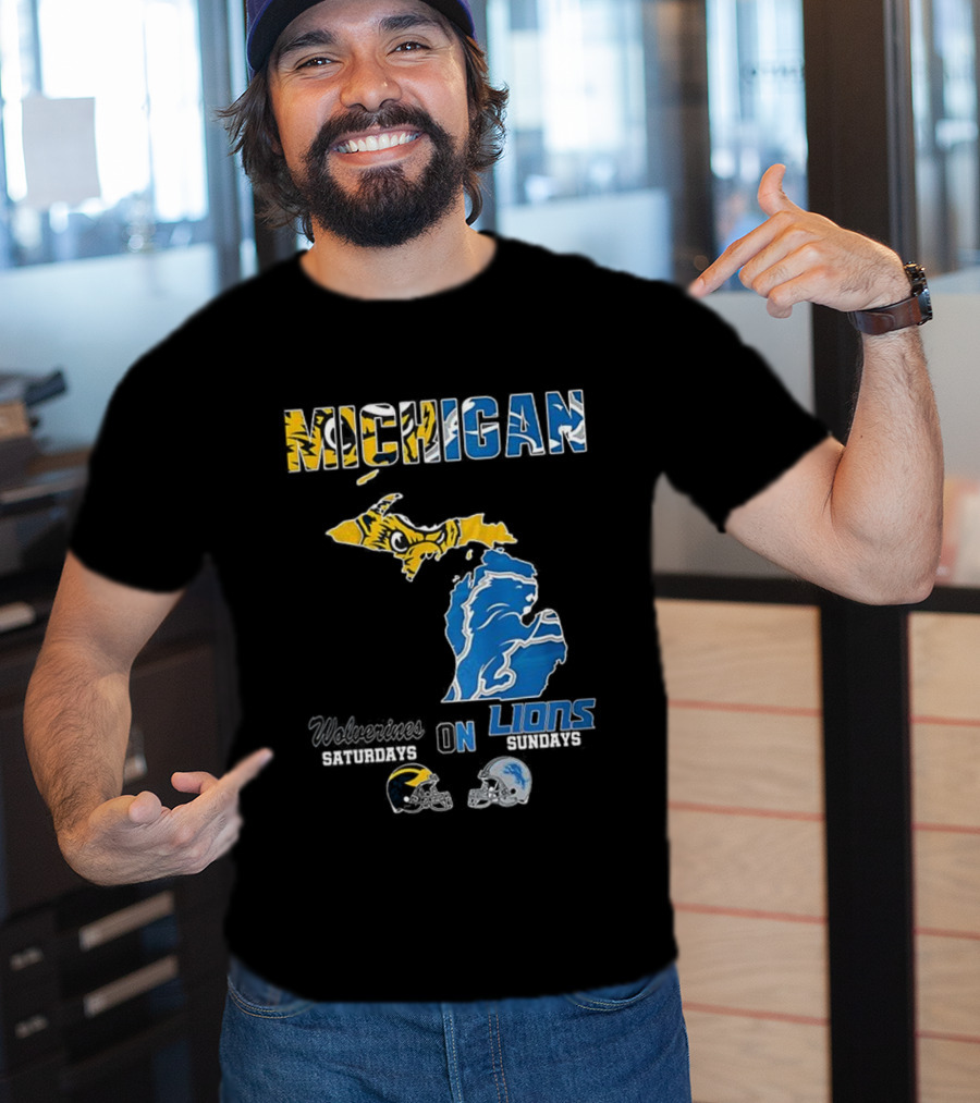 Michigan Wolverines Saturdays Detroit Lions Sundays Map T-Shirt