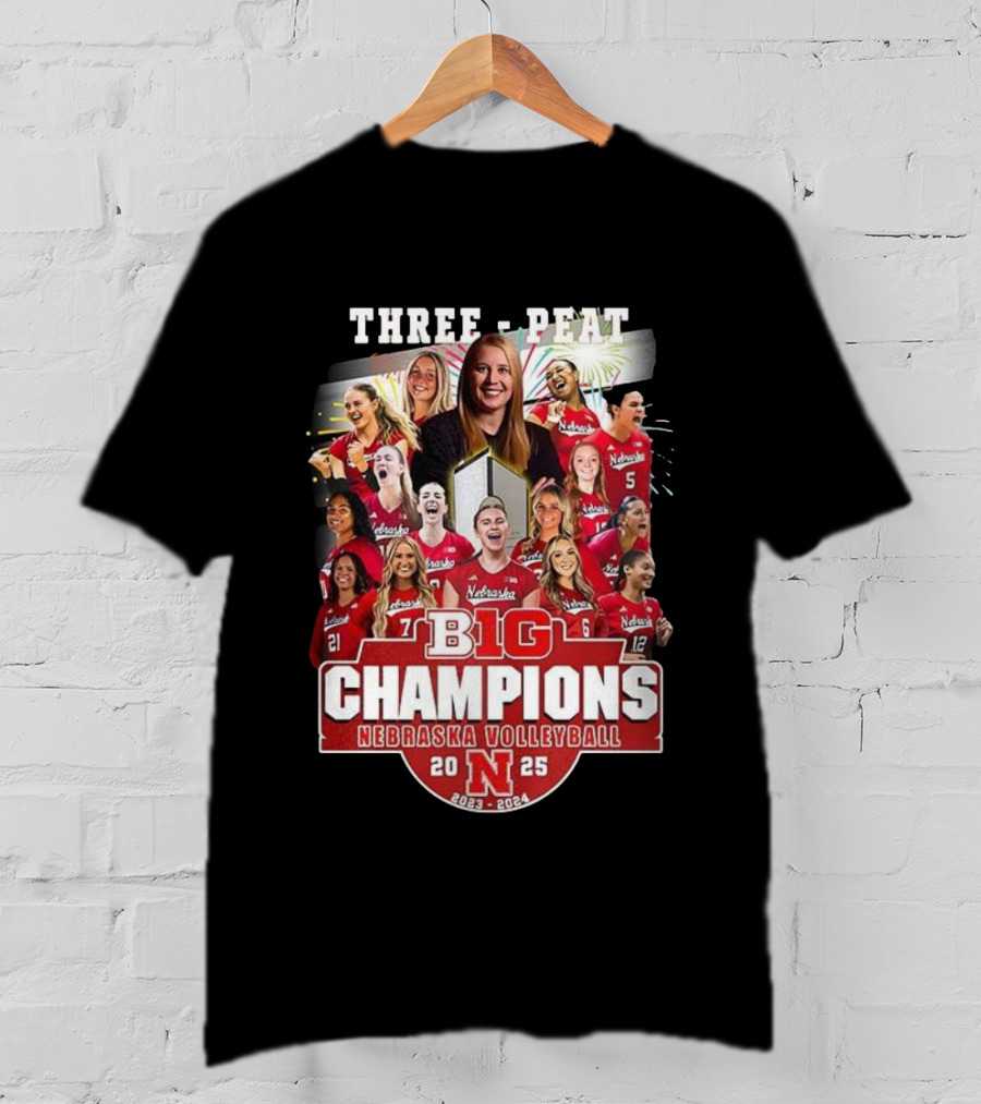 Nebraska Volleyball Three-Peat Big Champions 2025 T-Shirt
