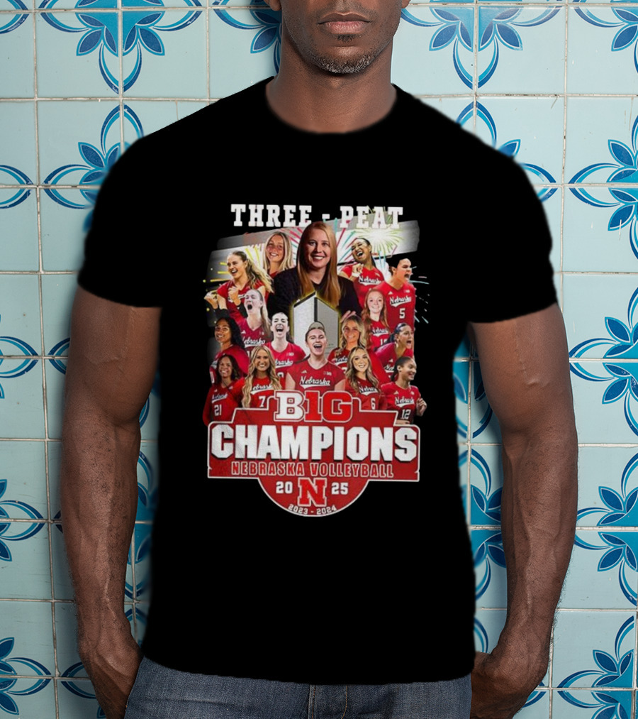 Nebraska Volleyball Three-Peat Big Champions 2025 T-Shirt