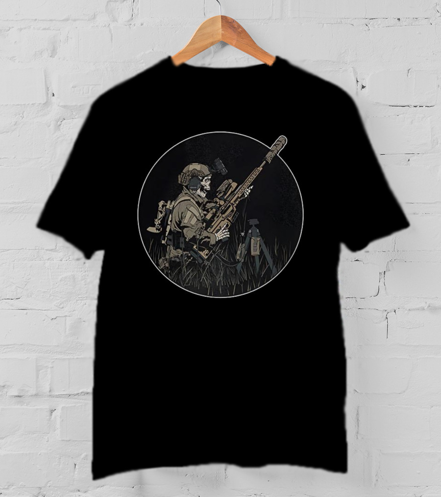 Sniper Skeleton Tactical Precision In Round Frame T-Shirt