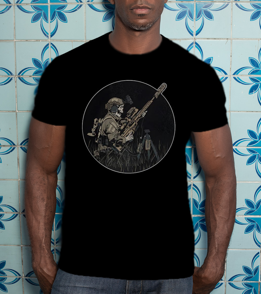 Sniper Skeleton Tactical Precision In Round Frame T-Shirt