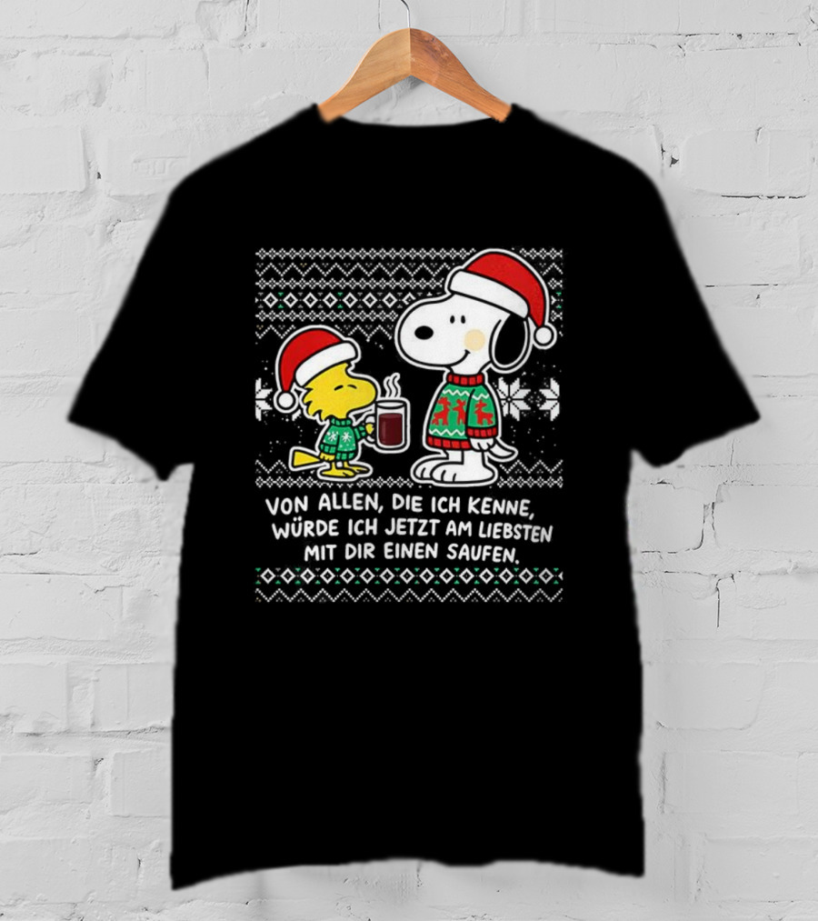 Snoopy Woodstock Weihnachten Mit Dir Einen Saufen Weihnachtspullover T-Shirt
