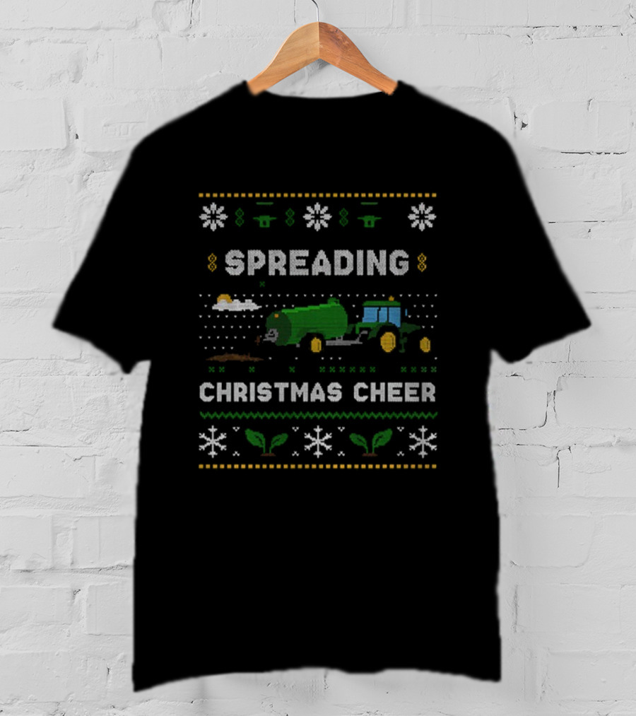 Spreading Christmas Cheer Tractor Farm Snowflakes Festive Design T-Shirt